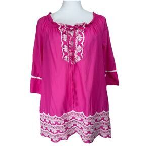International Concepts Women's Top Blouse Tunic Size 6 Embroidered CottageCore